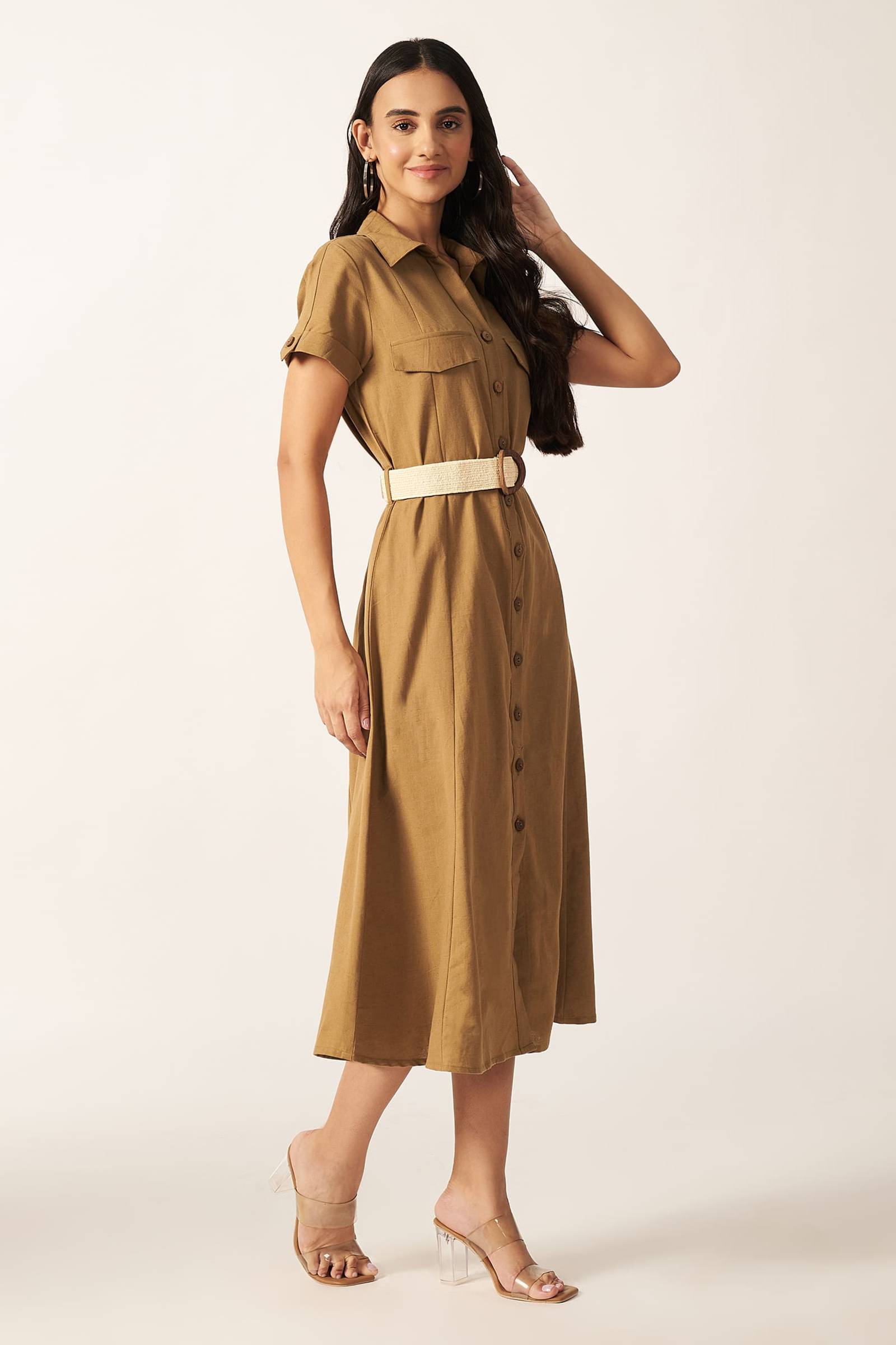 Linen Blend Maxi Dress ( Olive )