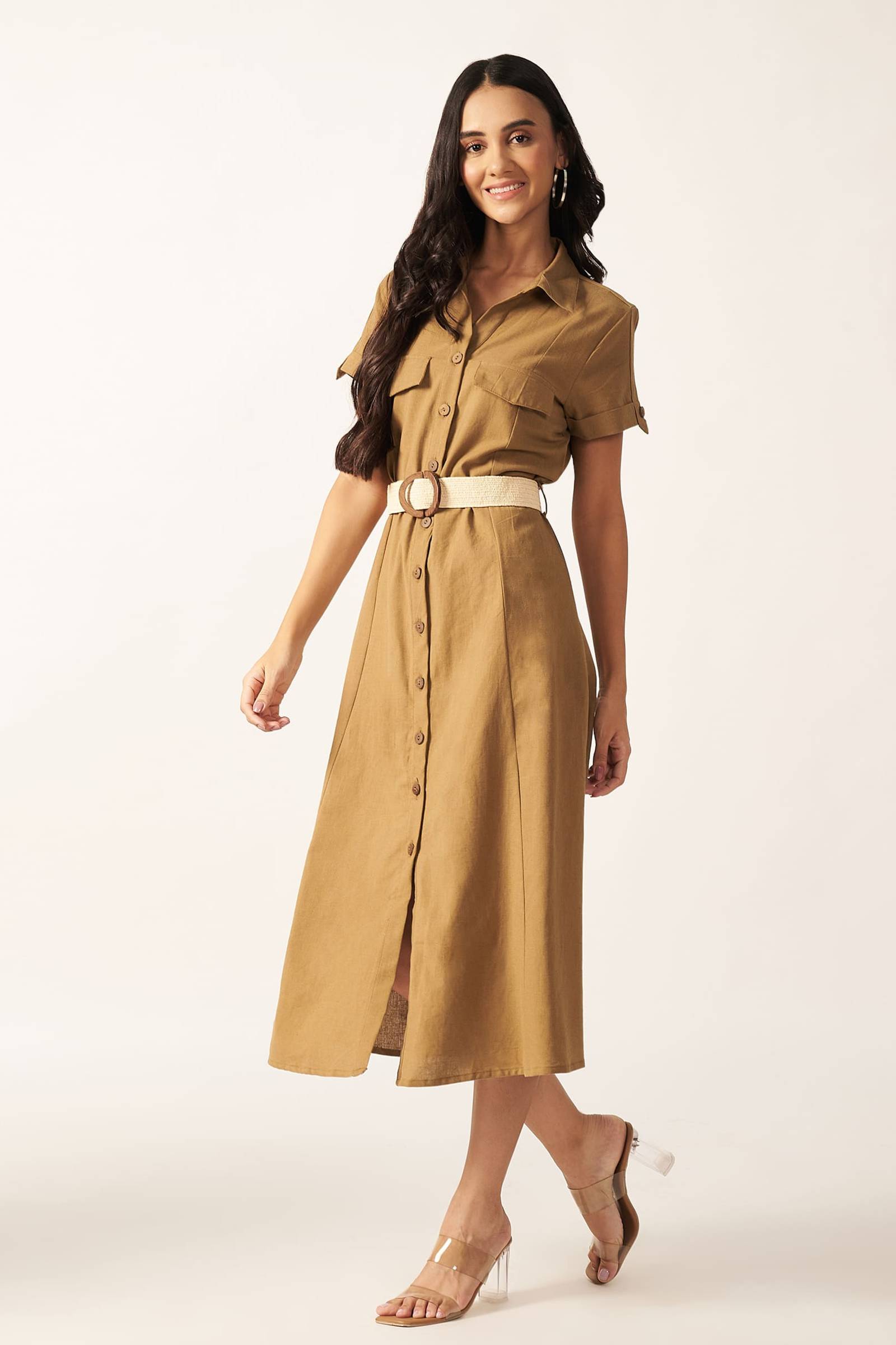 Linen Blend Maxi Dress ( Olive )