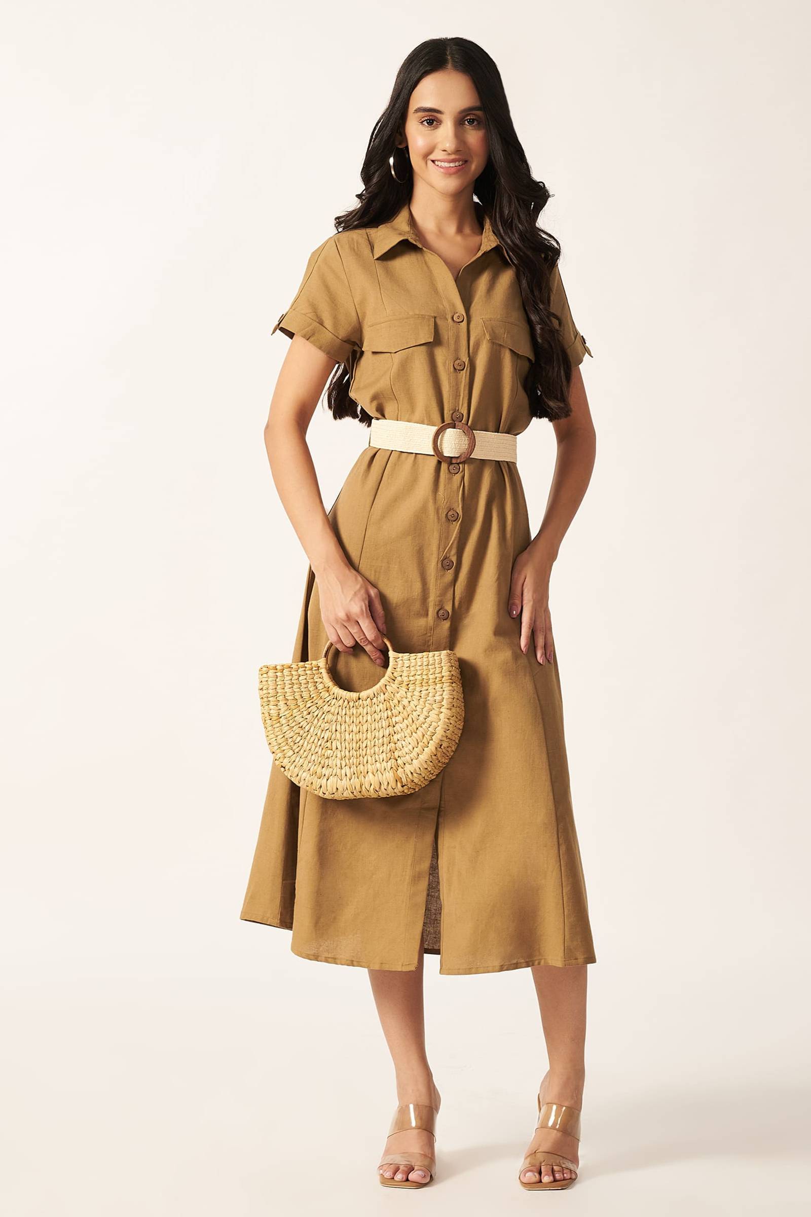 Linen Blend Maxi Dress ( Olive )