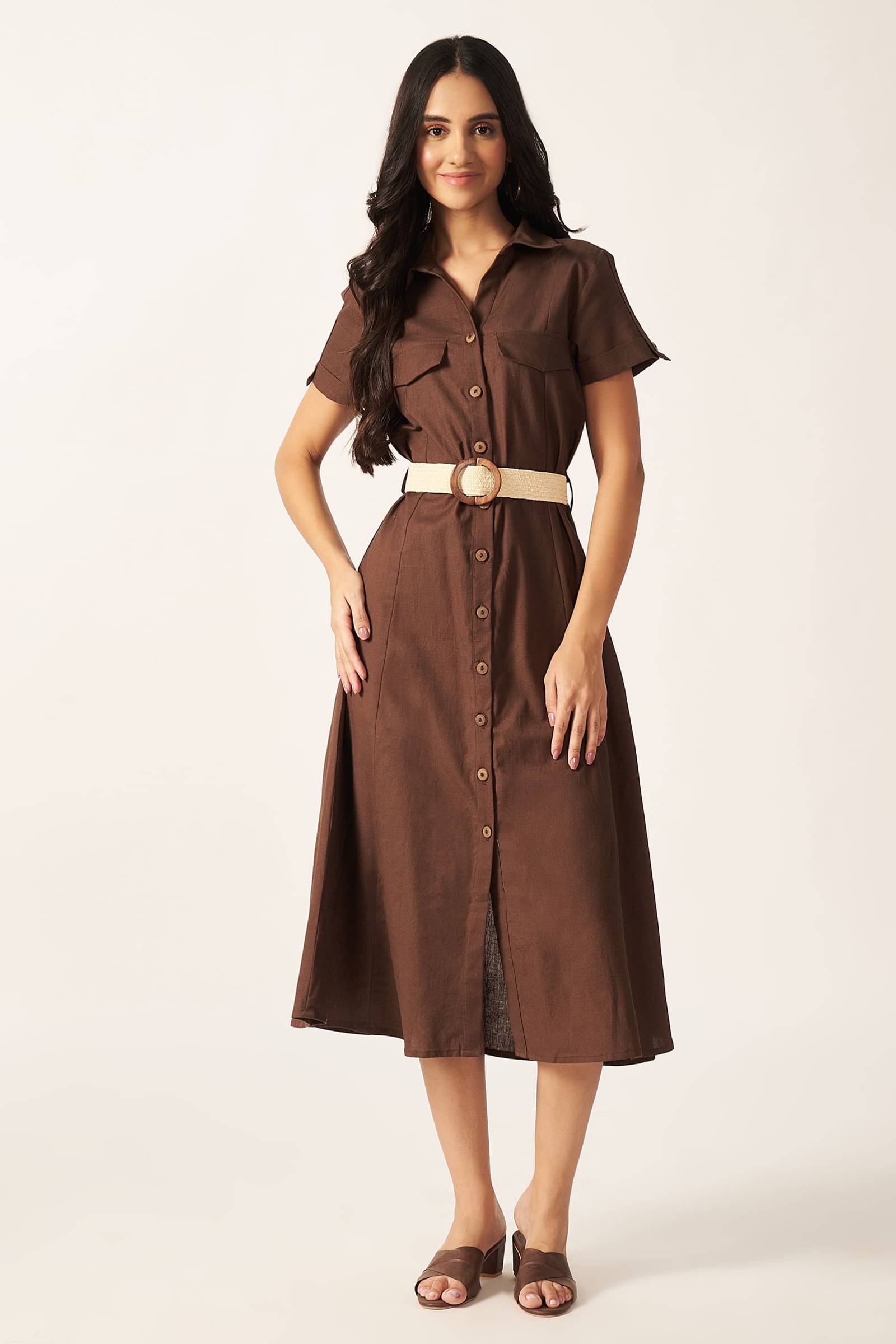 Linen Blend Maxi Dress ( Mocha)