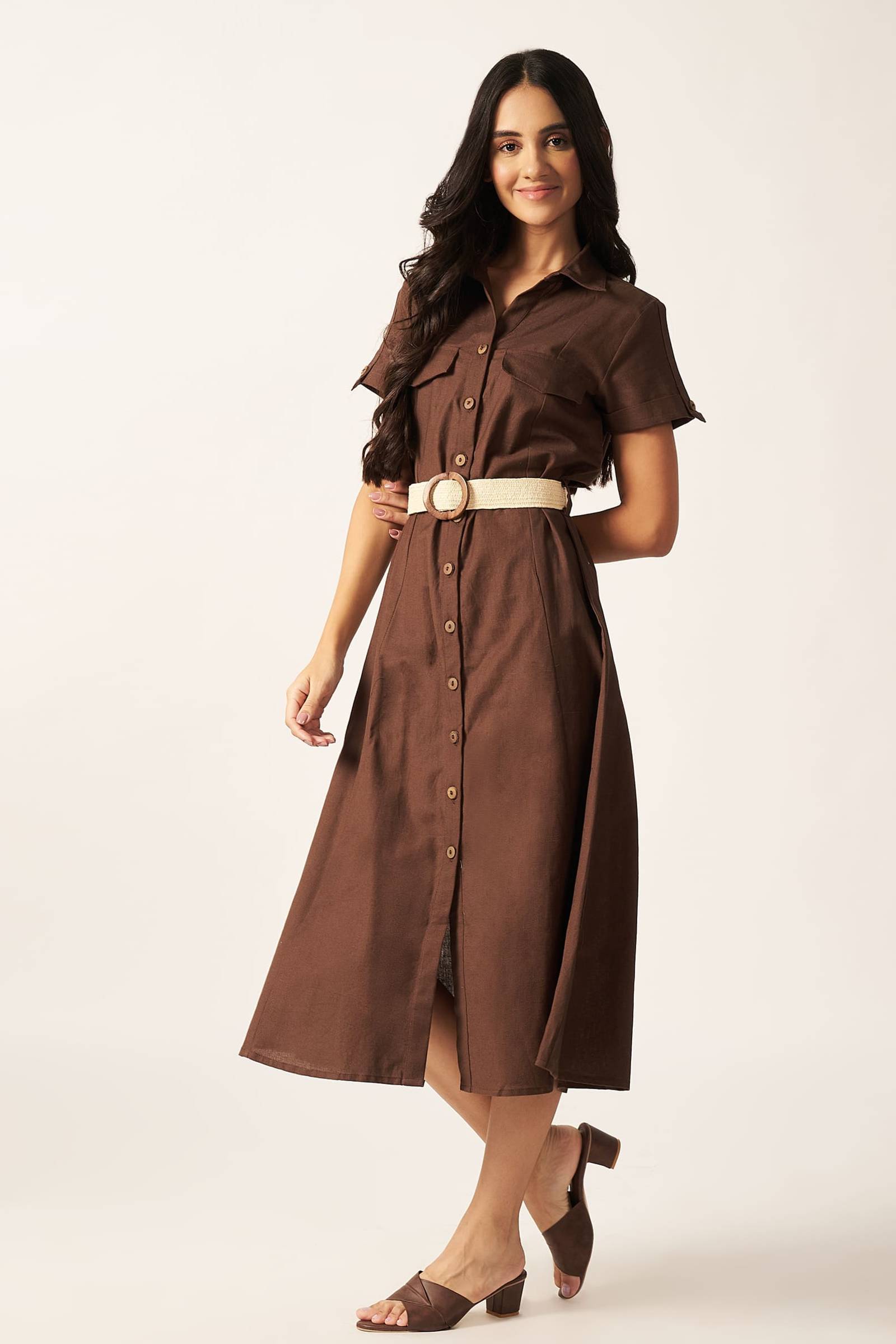 Linen Blend Maxi Dress ( Mocha)