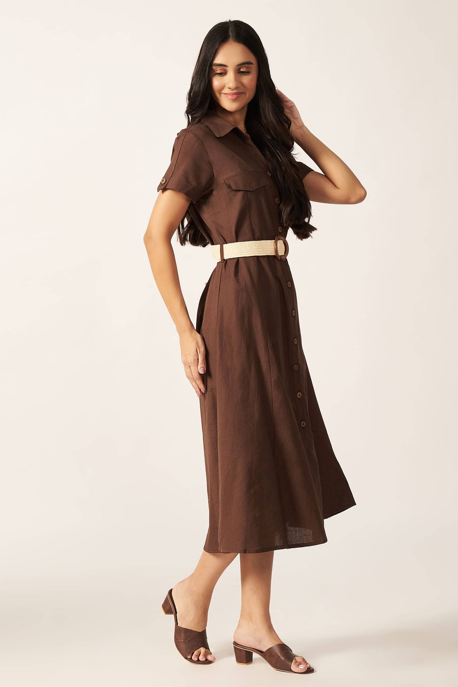 Linen Blend Maxi Dress ( Mocha)