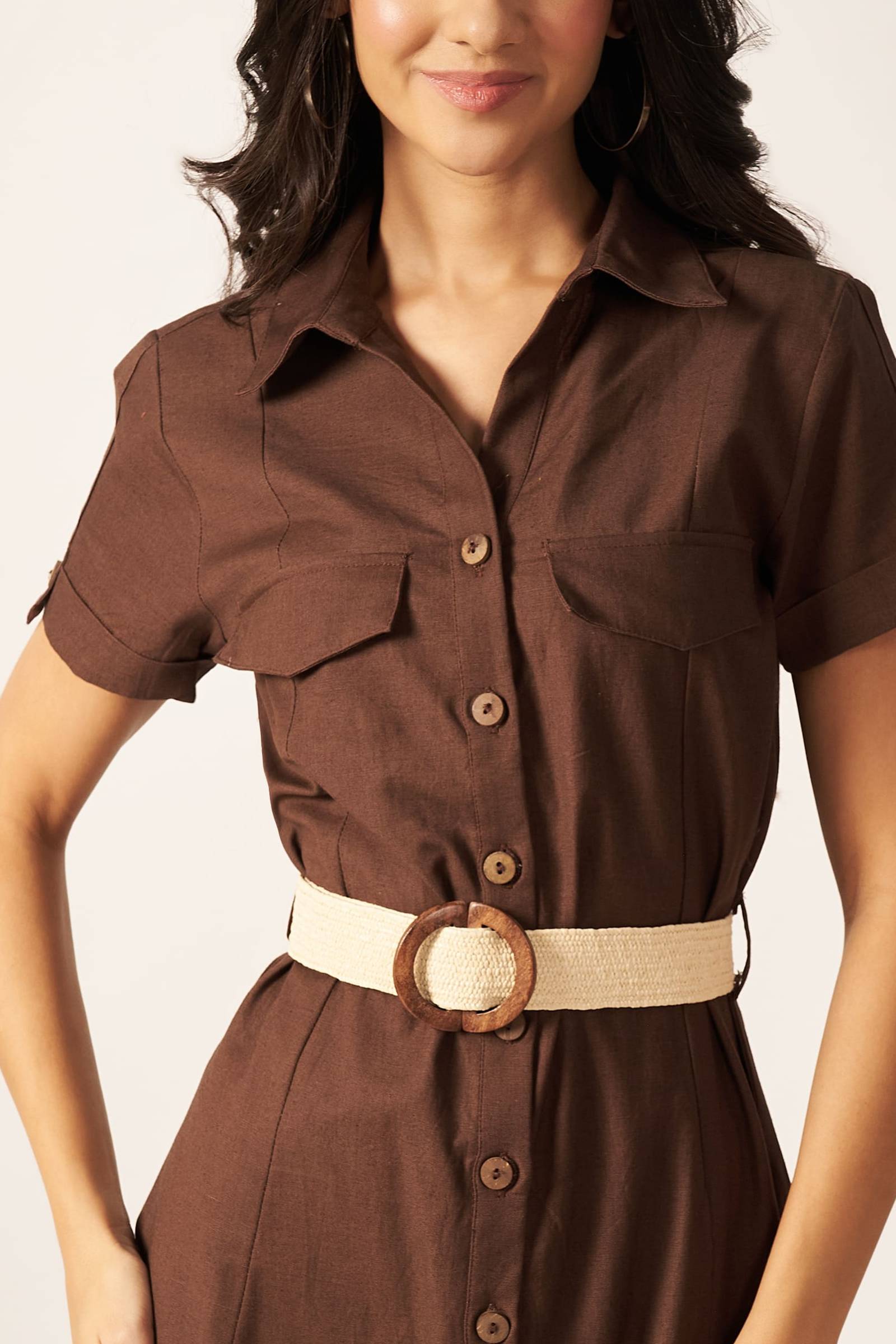Linen Blend Maxi Dress ( Mocha)