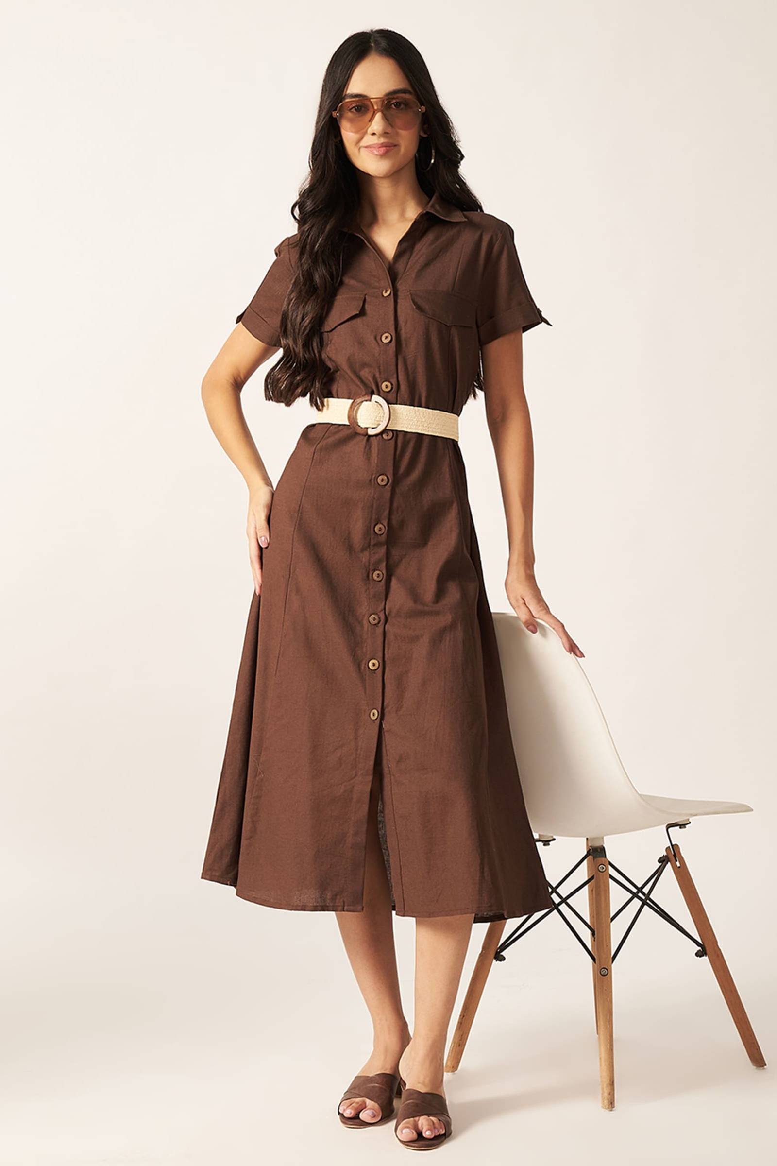 Linen Blend Maxi Dress ( Mocha)