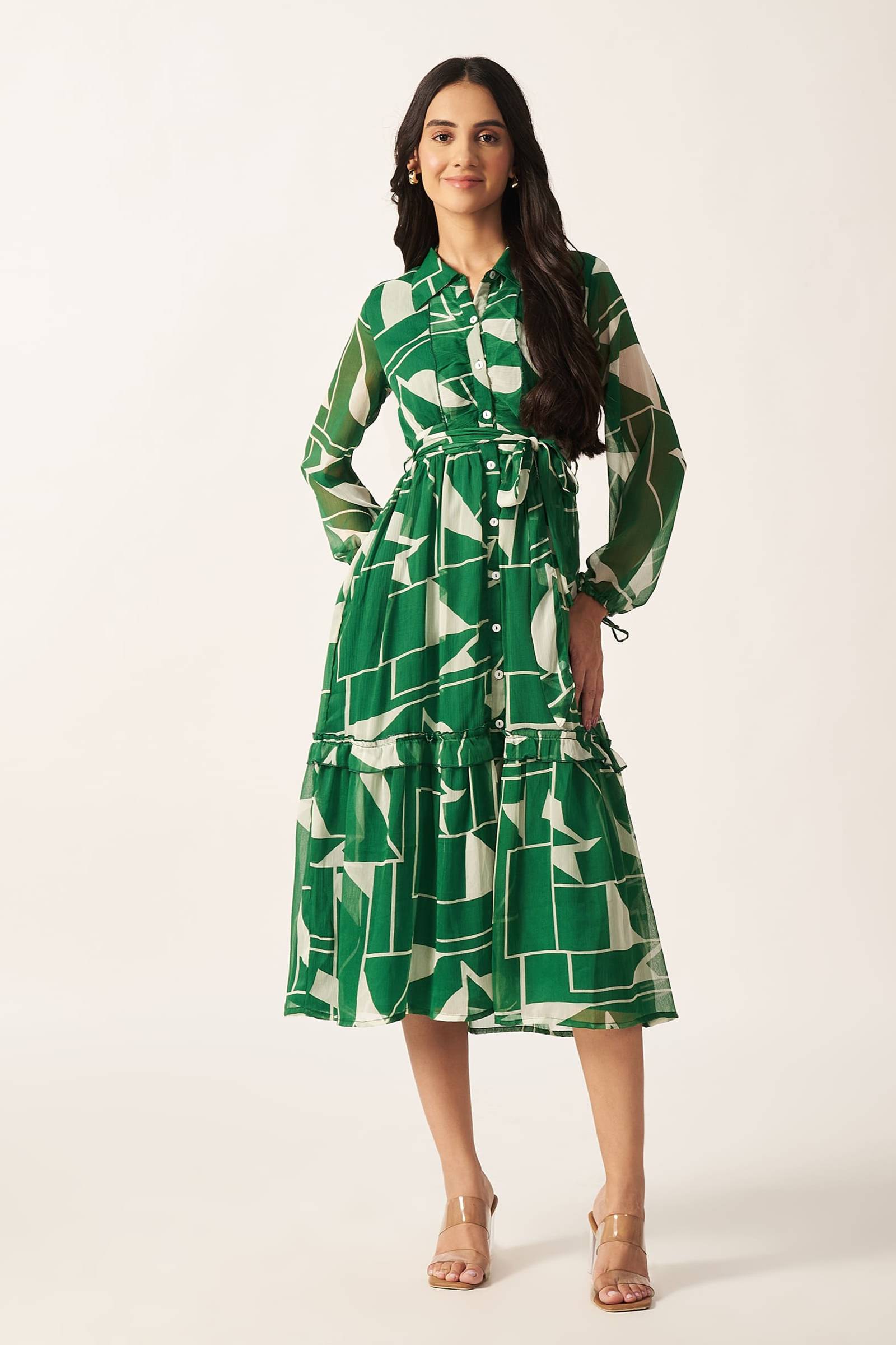 Printed Maxi Dress ( Green )