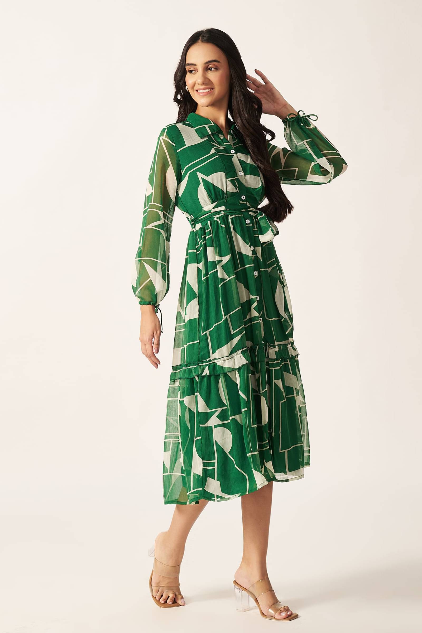 Printed Maxi Dress ( Green )