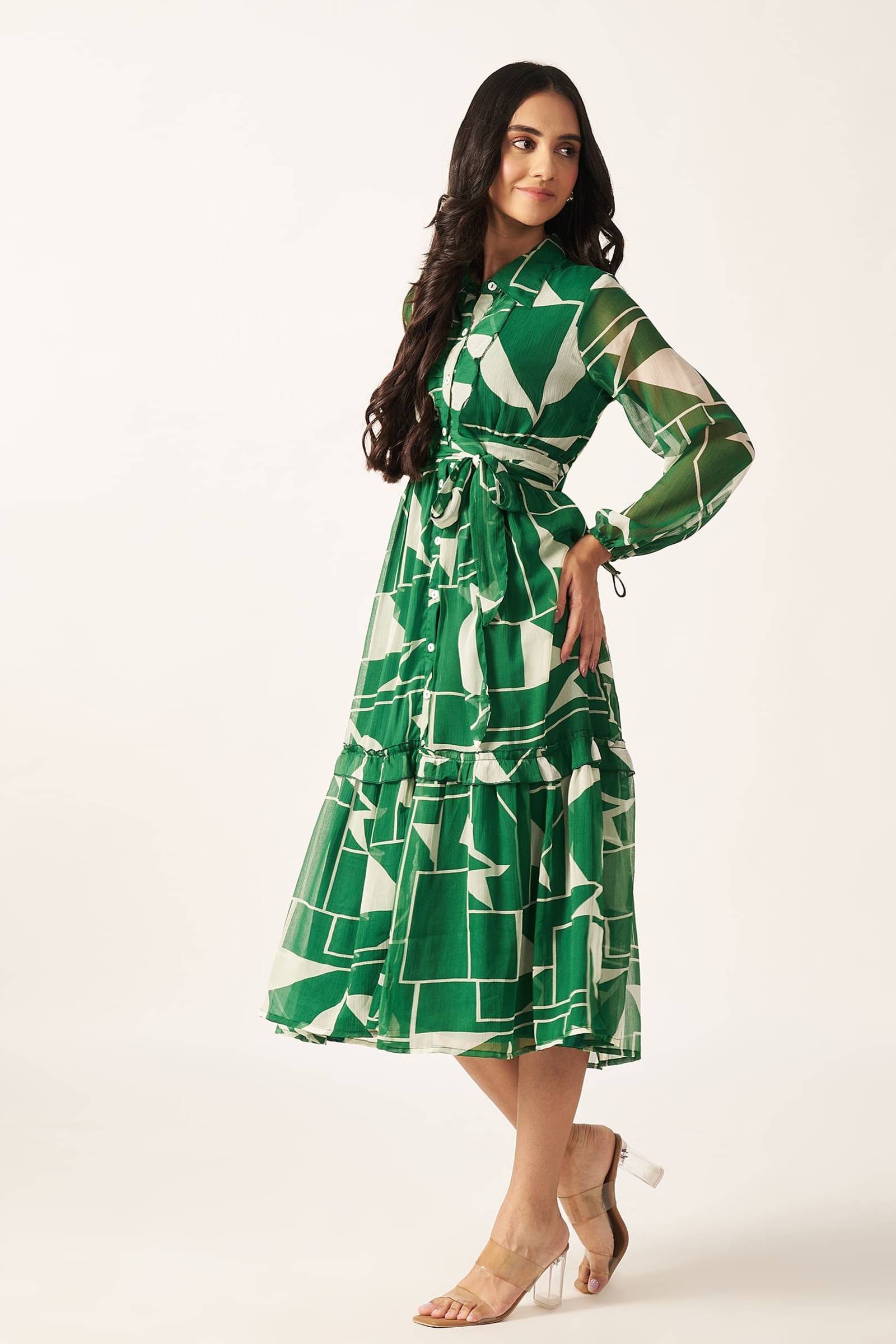 Printed Maxi Dress ( Green )