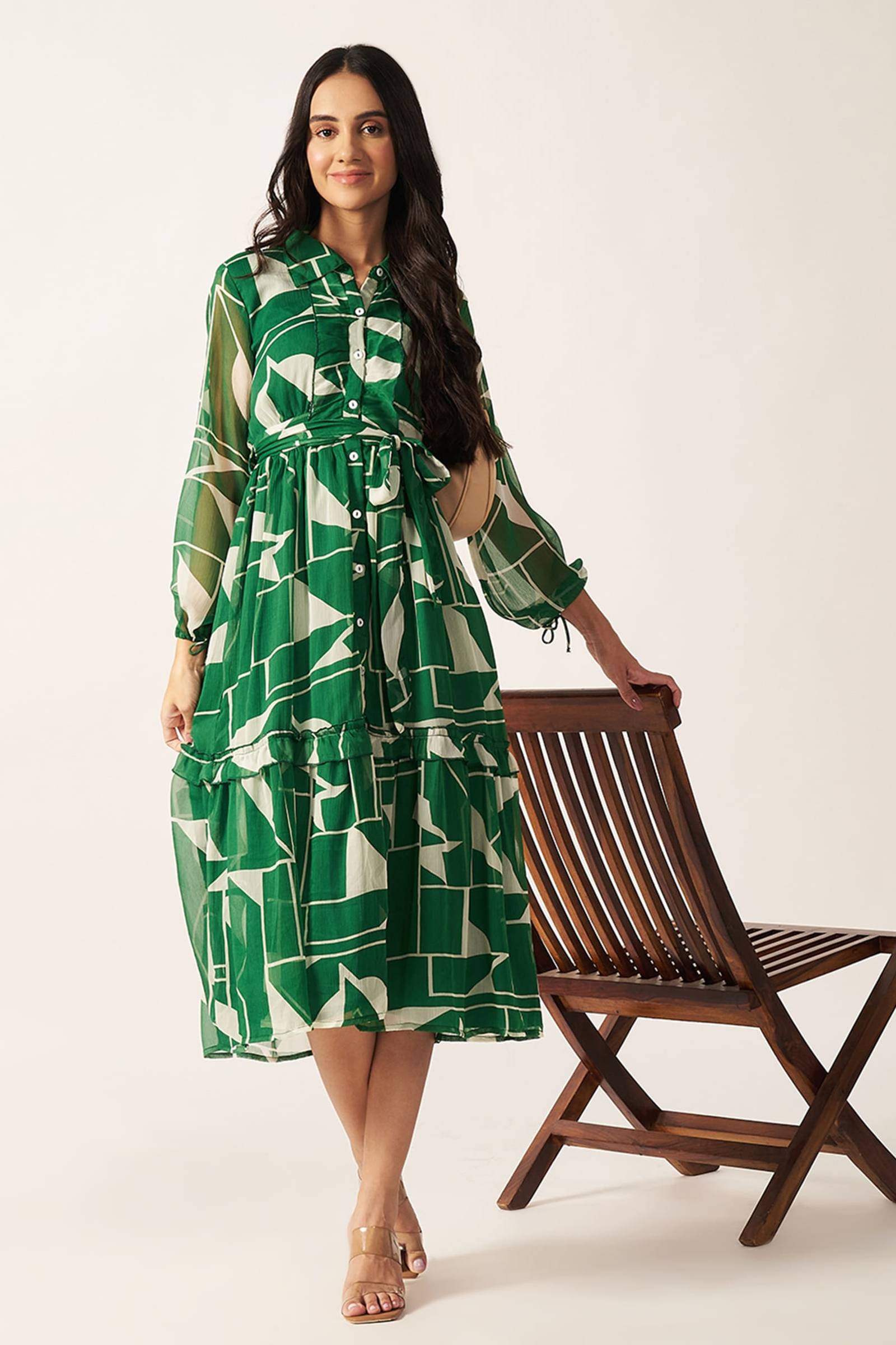 Printed Maxi Dress ( Green )