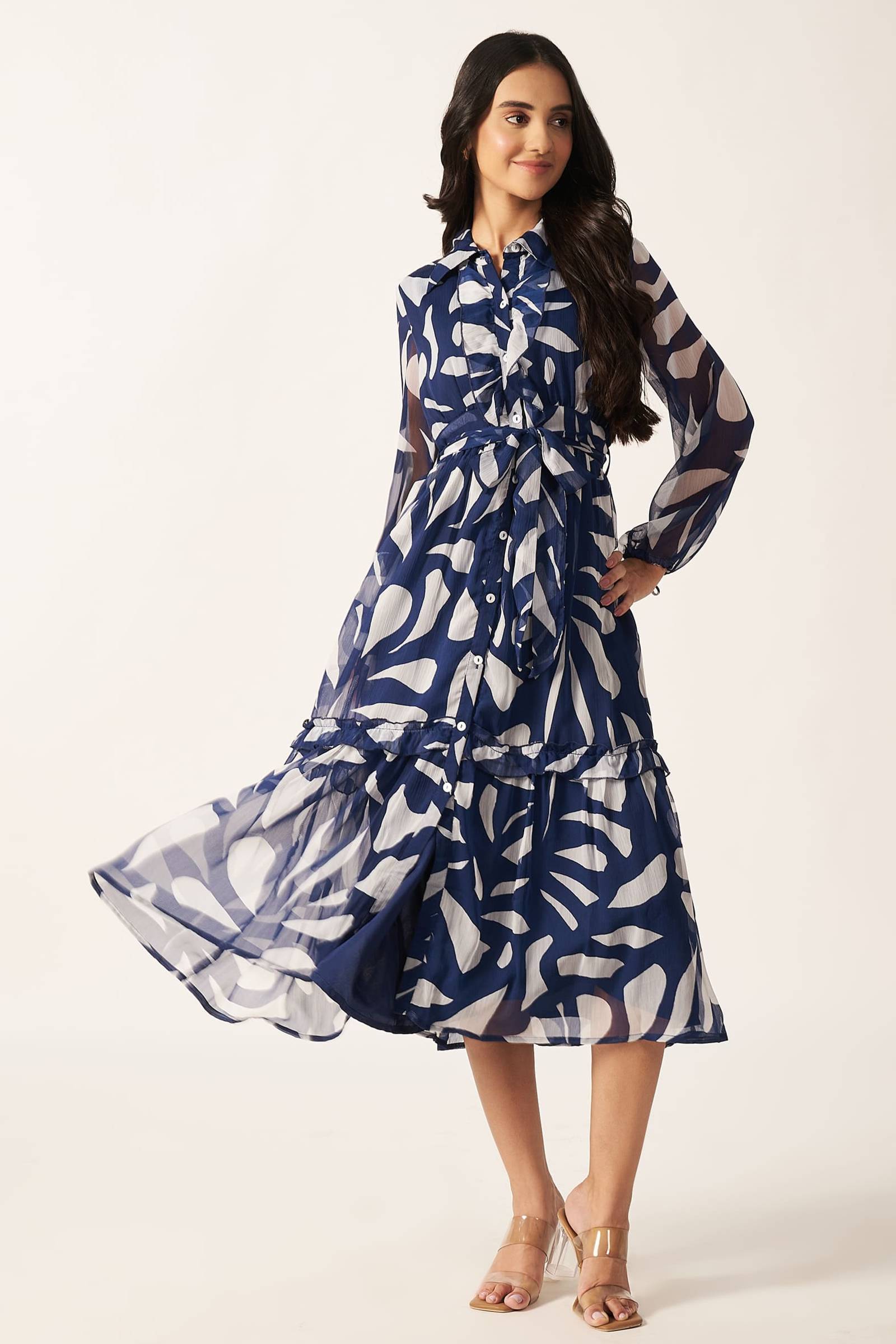 Printed Maxi Dress ( Blue )