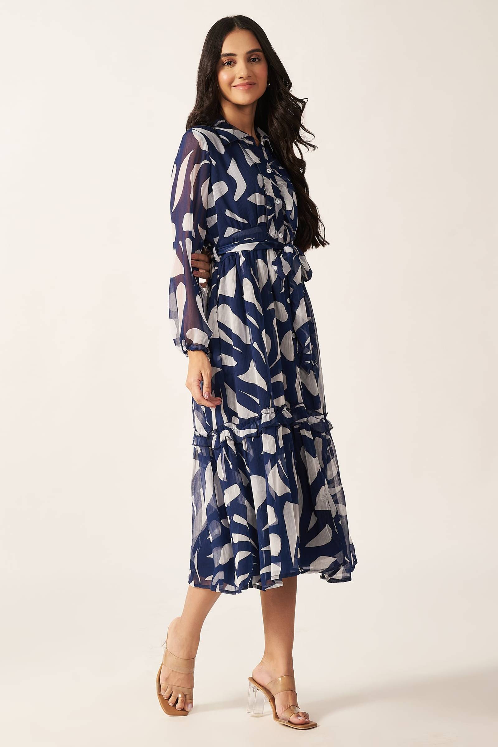 Printed Maxi Dress ( Blue )