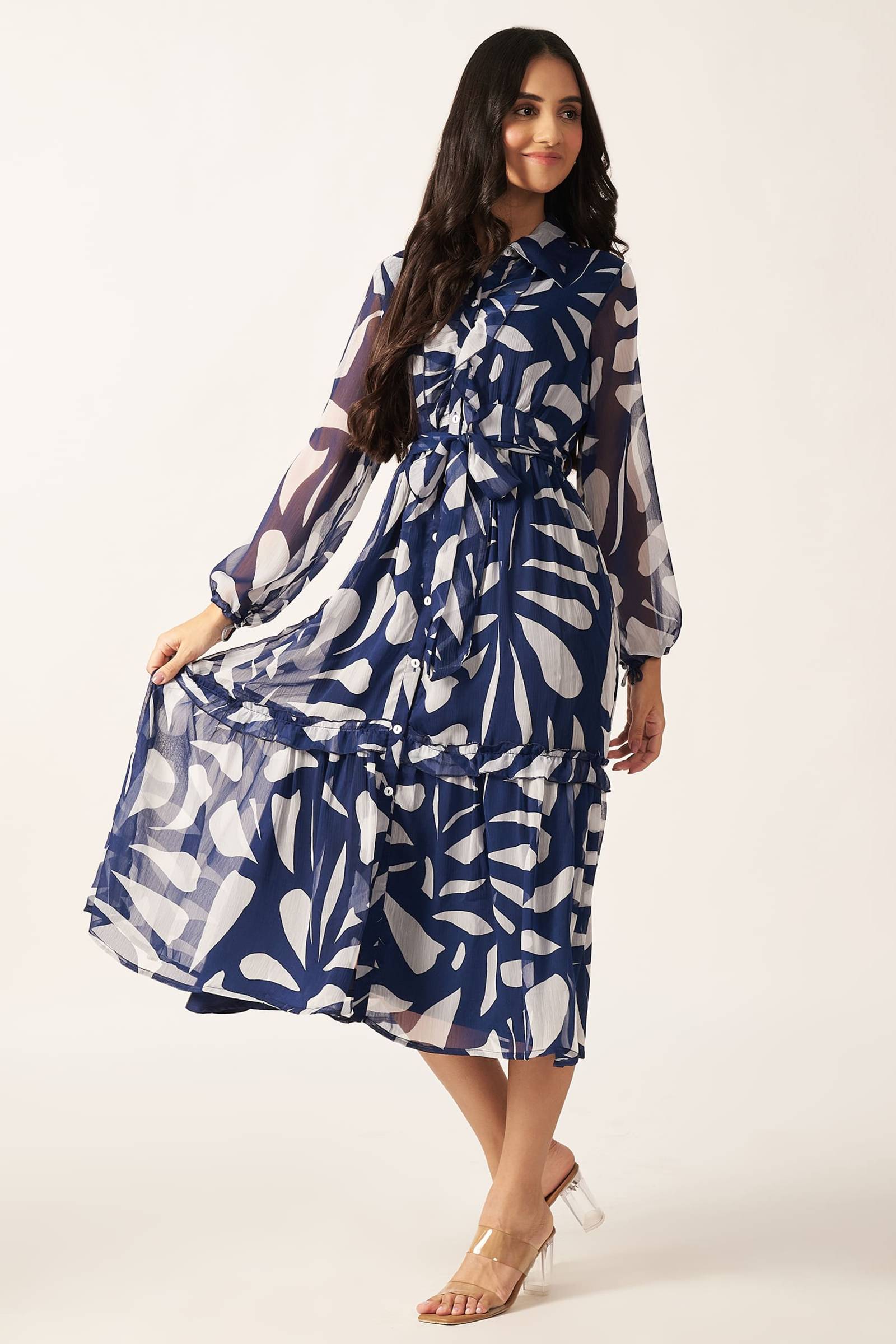 Printed Maxi Dress ( Blue )