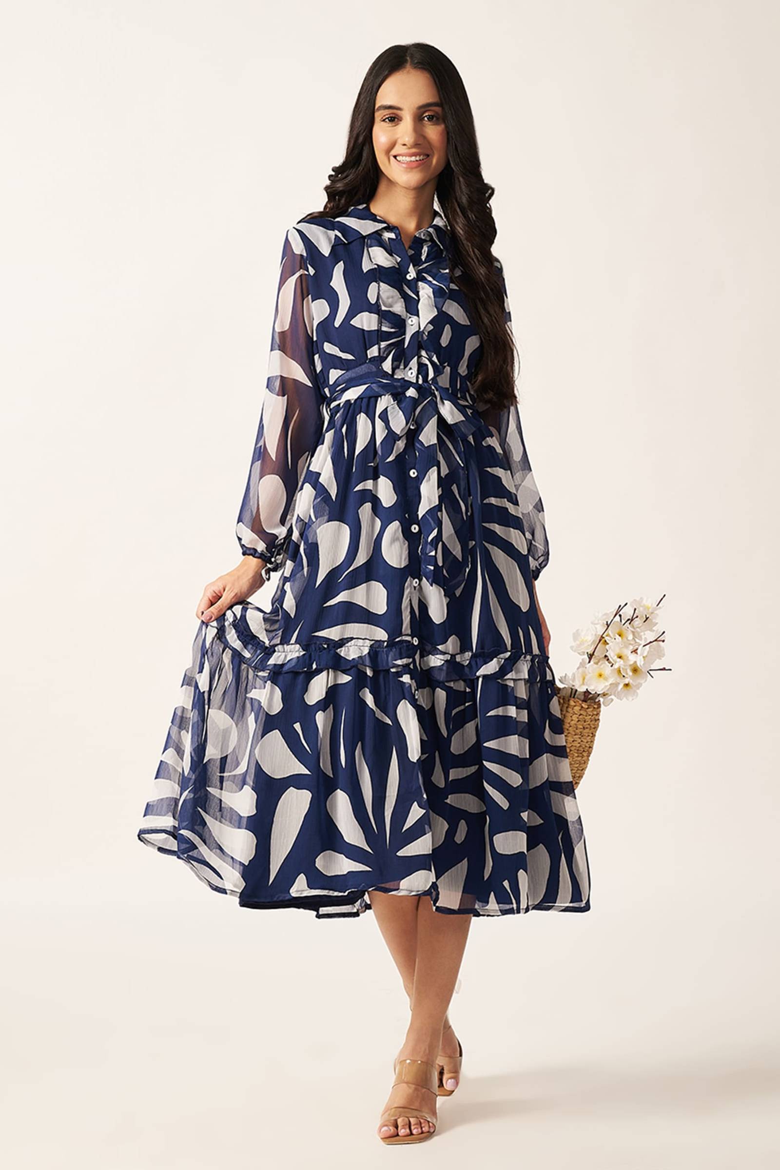 Printed Maxi Dress ( Blue )