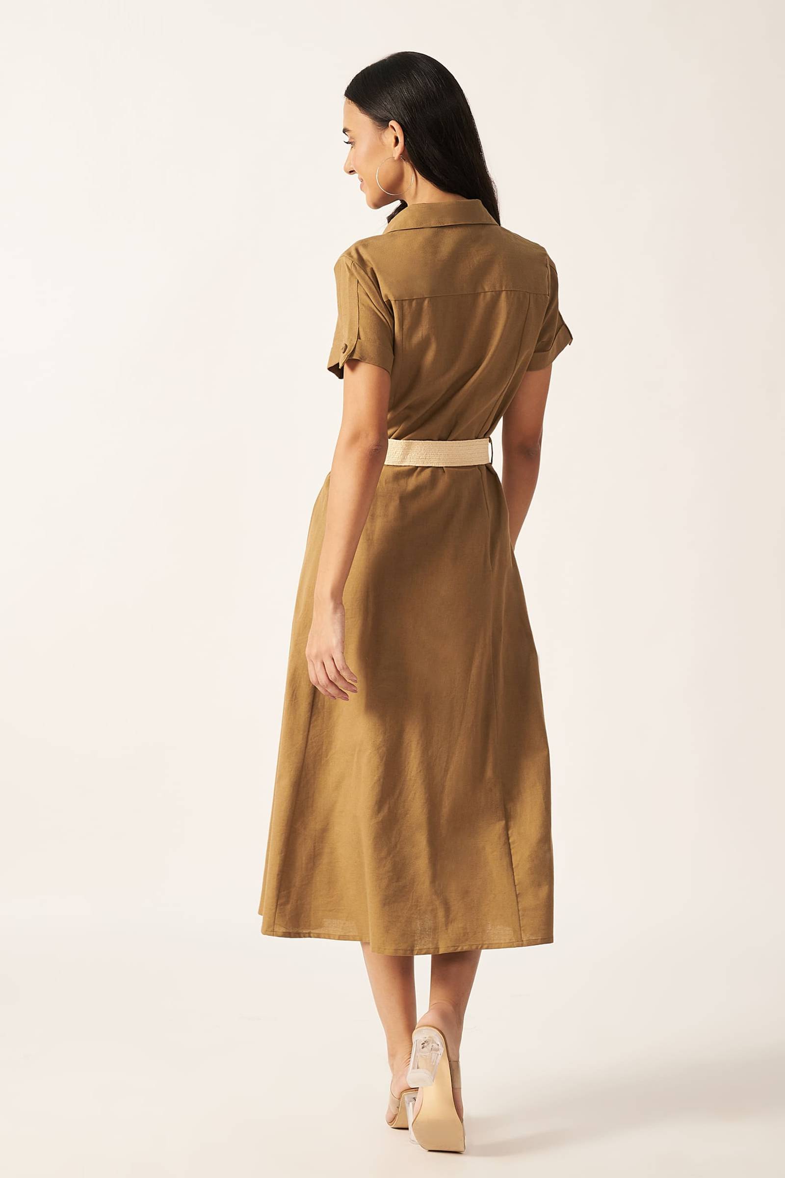 Linen Blend Maxi Dress ( Olive )