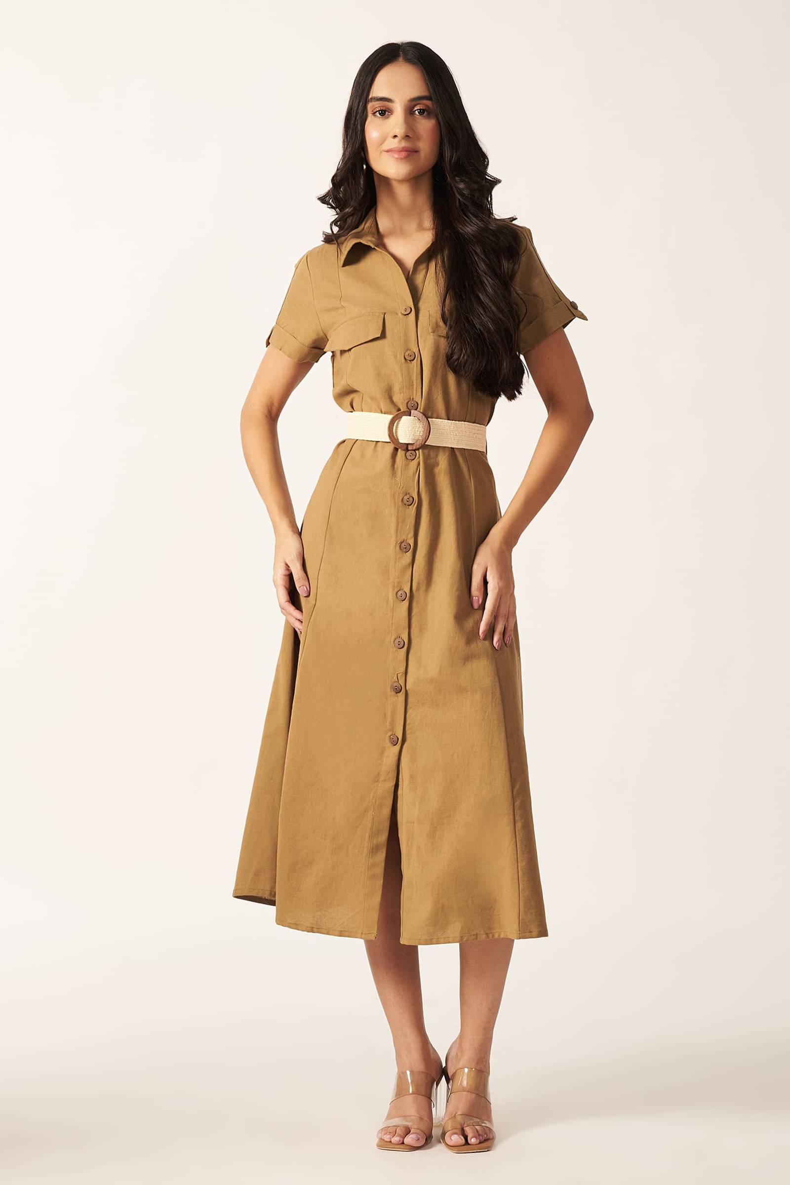 Linen Blend Maxi Dress ( Olive )