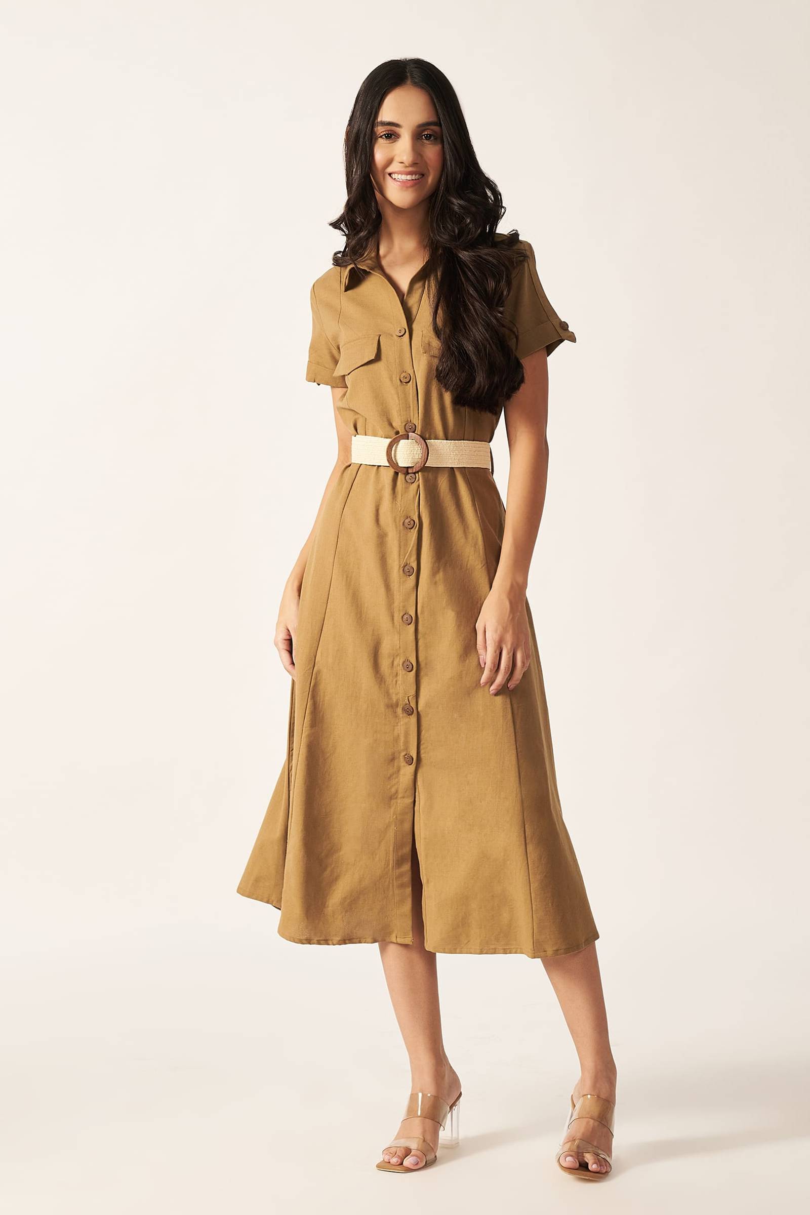 Linen Blend Maxi Dress ( Olive )