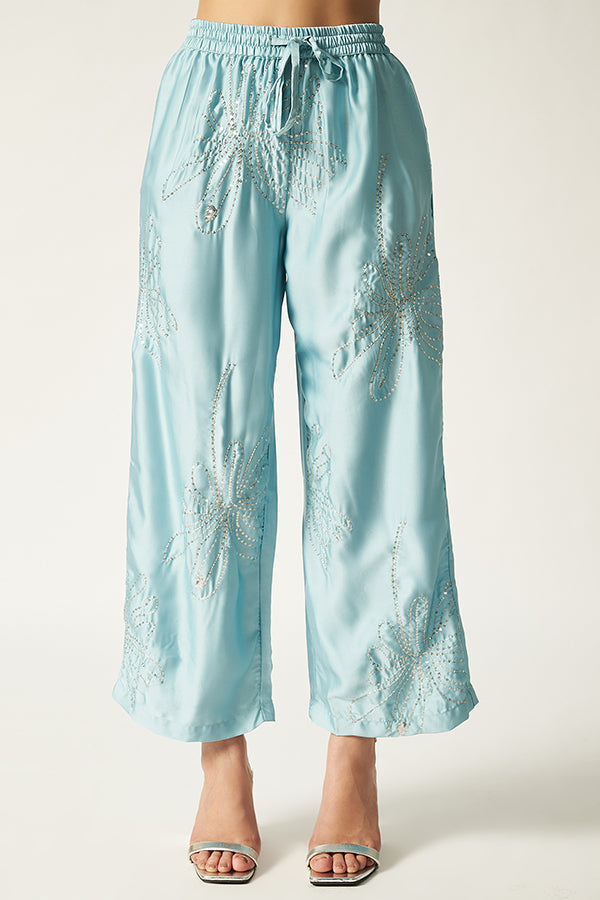 Satin Co-ord Set With Sequin | Blue