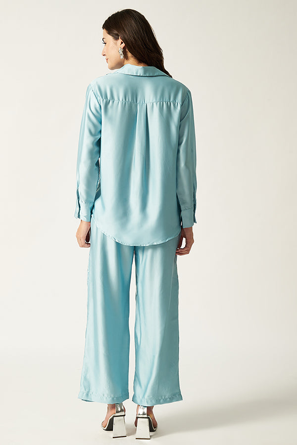 Satin Co-ord Set With Sequin | Blue