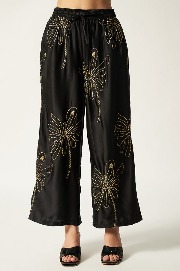 Satin Co-ord Set With Sequin | Black