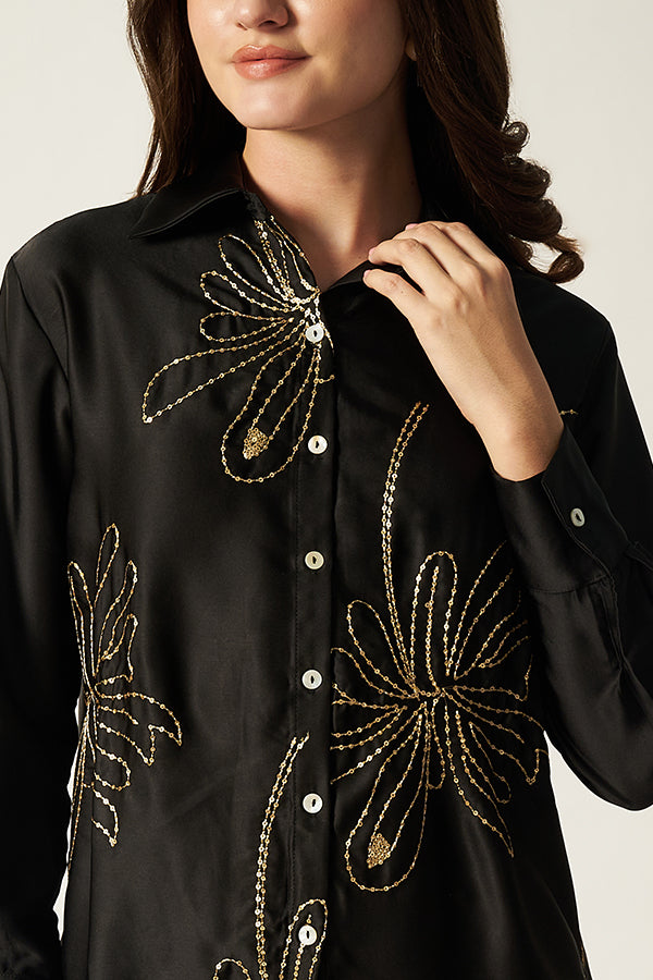 Satin Co-ord Set With Sequin | Black