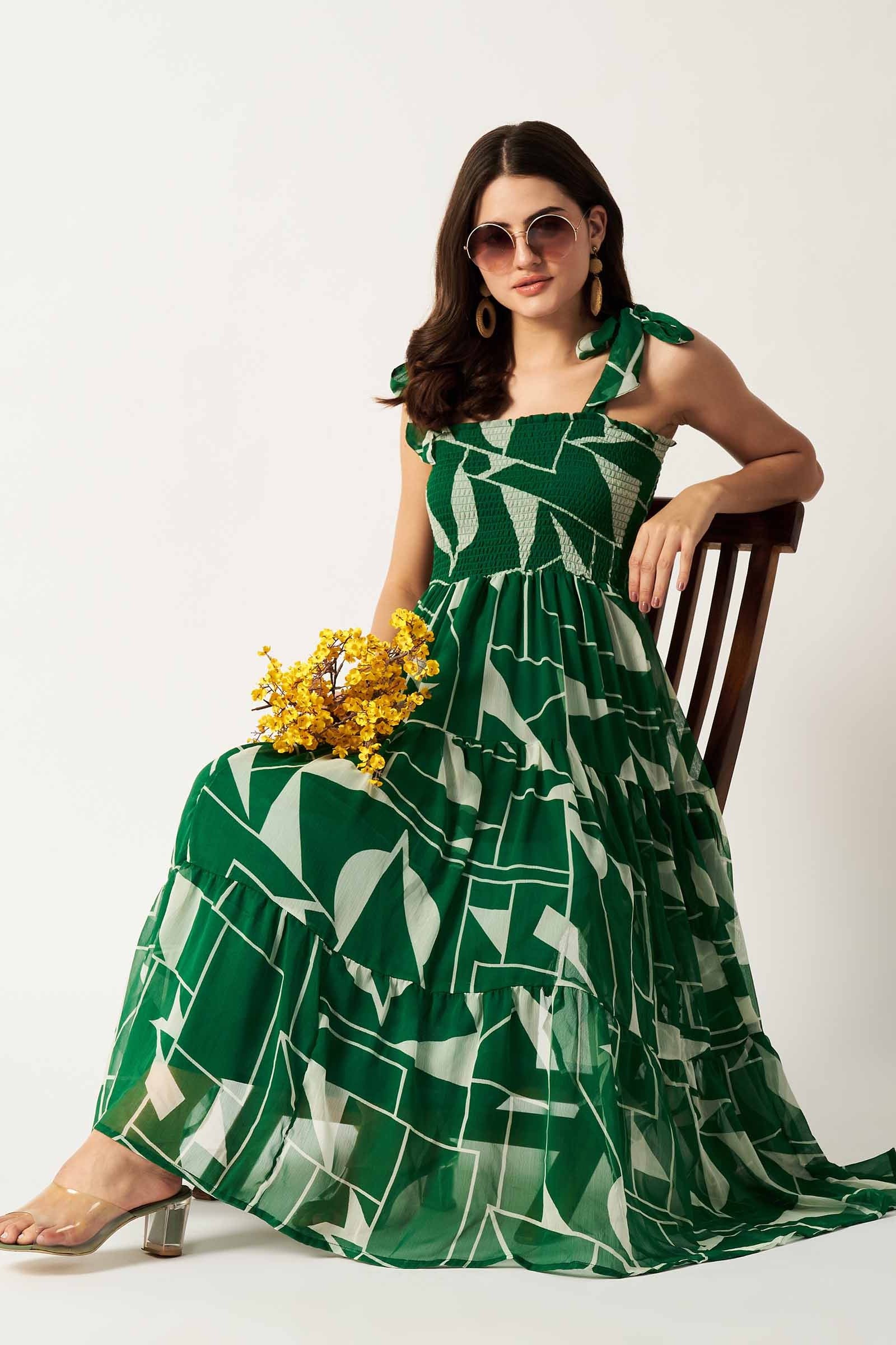 Printed Maxi Dress | Green