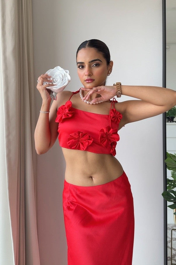 Nile Satin Co-ord Set | Red