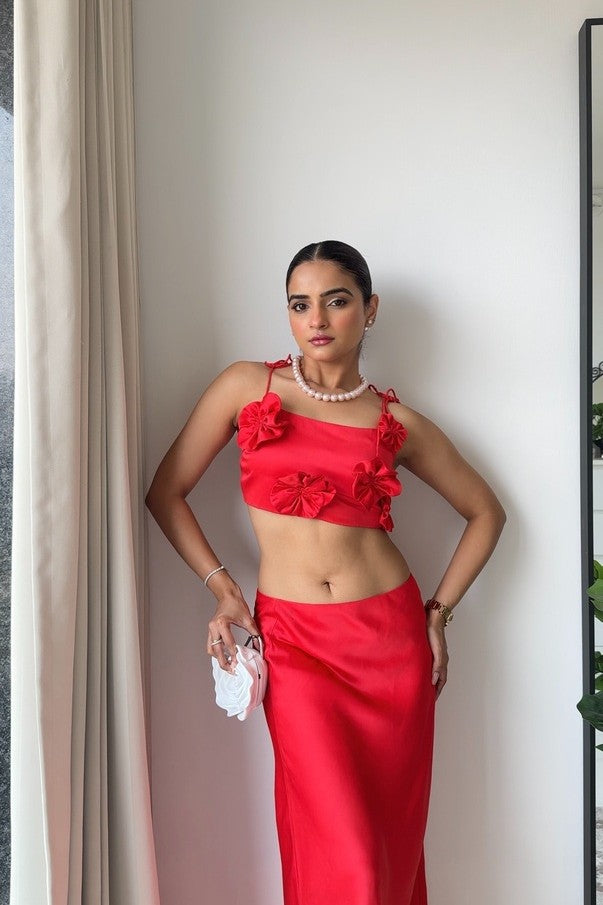 Nile Satin Co-ord Set | Red