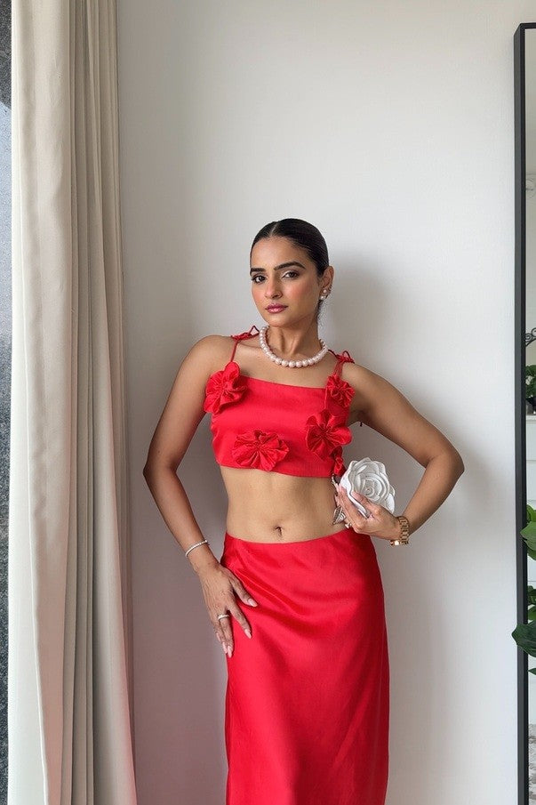 Nile Satin Co-ord Set | Red
