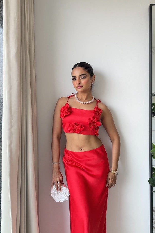 Nile Satin Co-ord Set | Red