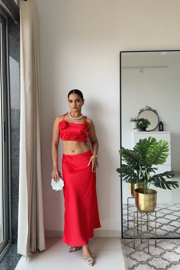 Nile Satin Co-ord Set | Red