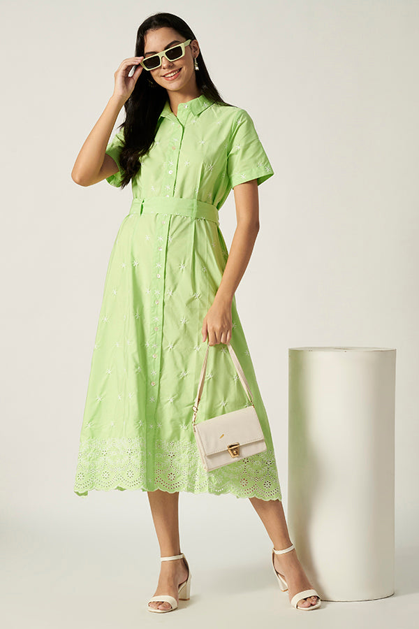 Embroidery Maxi With Belt | Green
