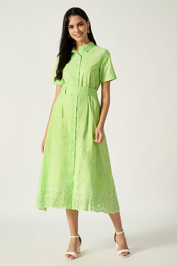Embroidery Maxi With Belt | Green