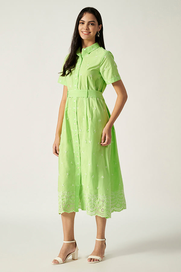 Embroidery Maxi With Belt | Green