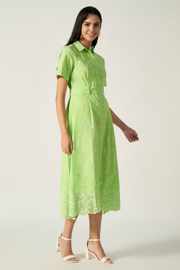 Embroidery Maxi With Belt | Green