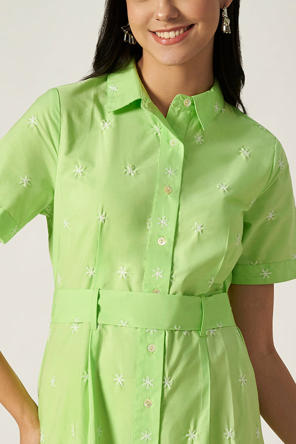 Embroidery Maxi With Belt | Green