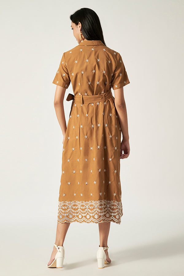 Embroidery Maxi With Belt | Brown