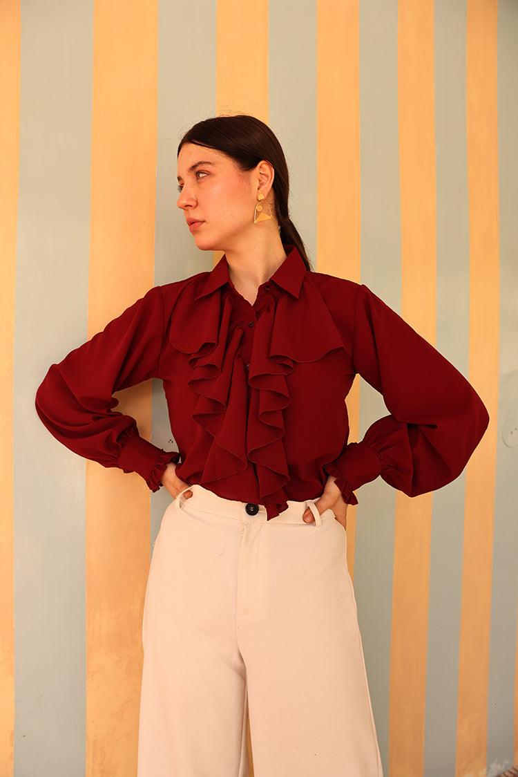 Plum Ruffle Shirt