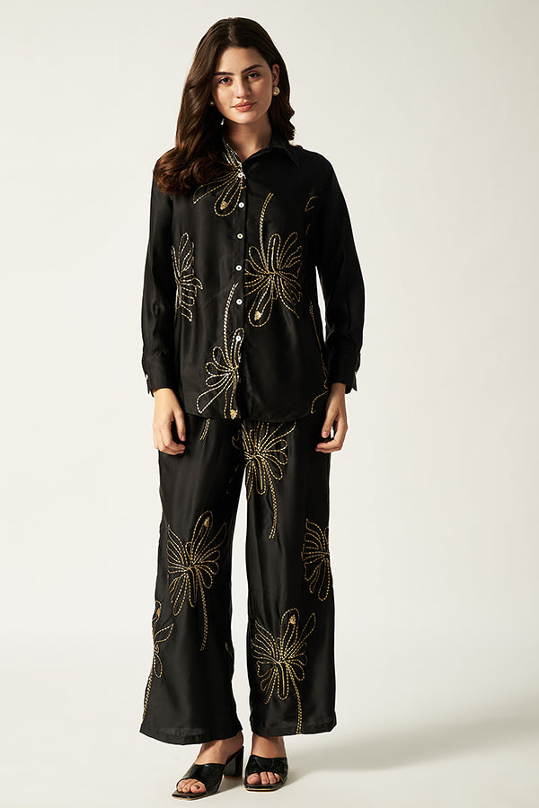 Satin Co-ord Set With Sequin | Black
