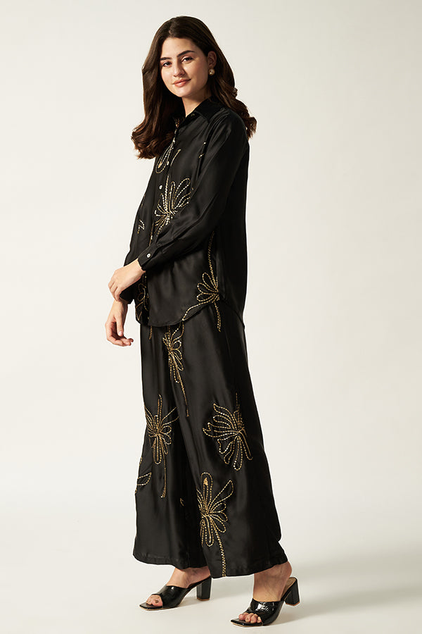 Satin Co-ord Set With Sequin | Black