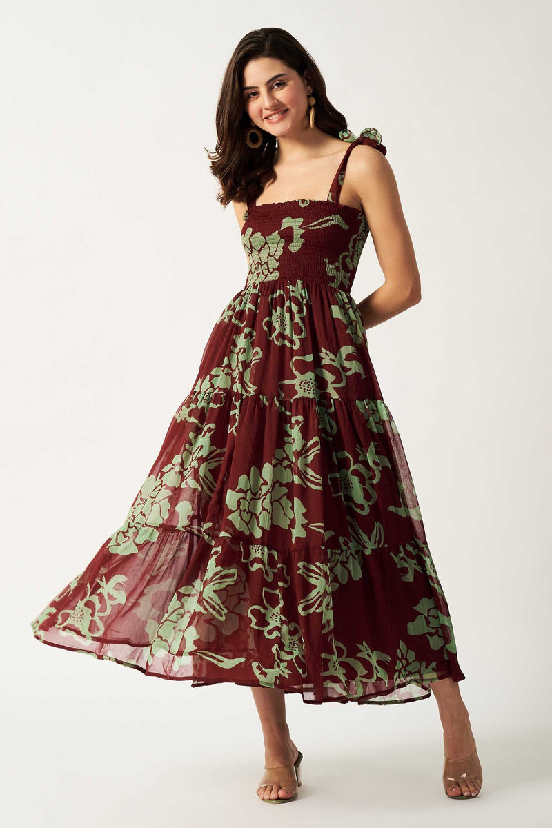 Printed Maxi Dress | Maroon