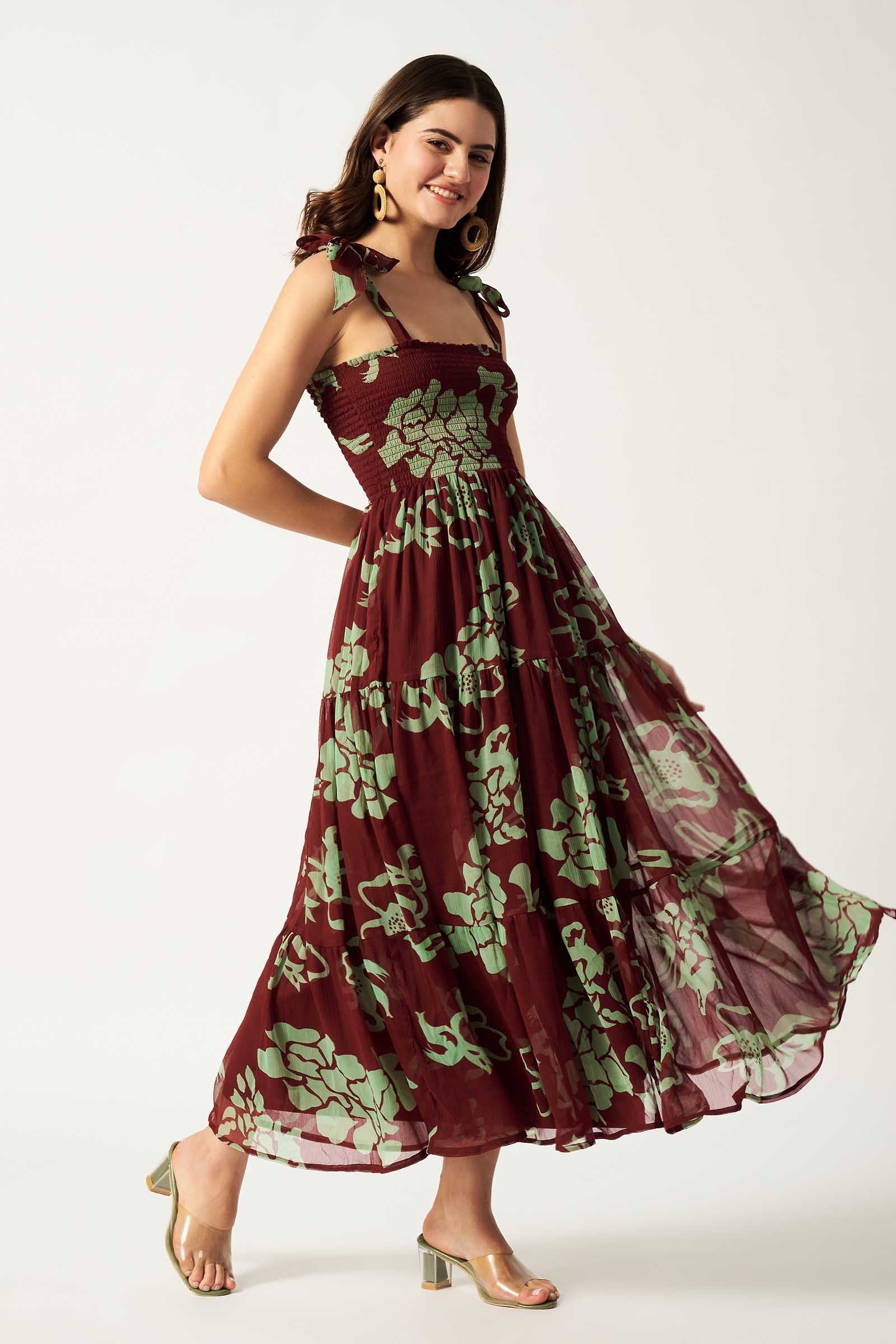 Printed Maxi Dress | Maroon