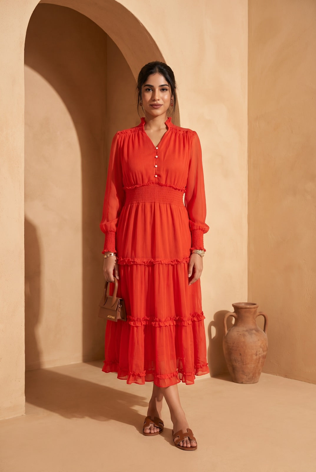 Textured Maxi Dress | Tangerine