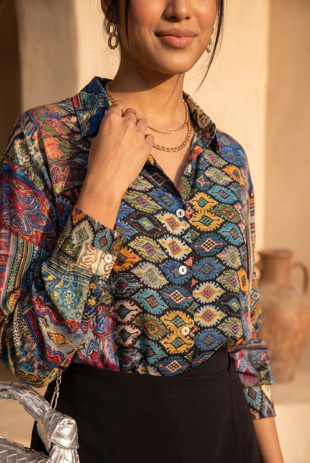 Printed Satin Oversized Shirt
