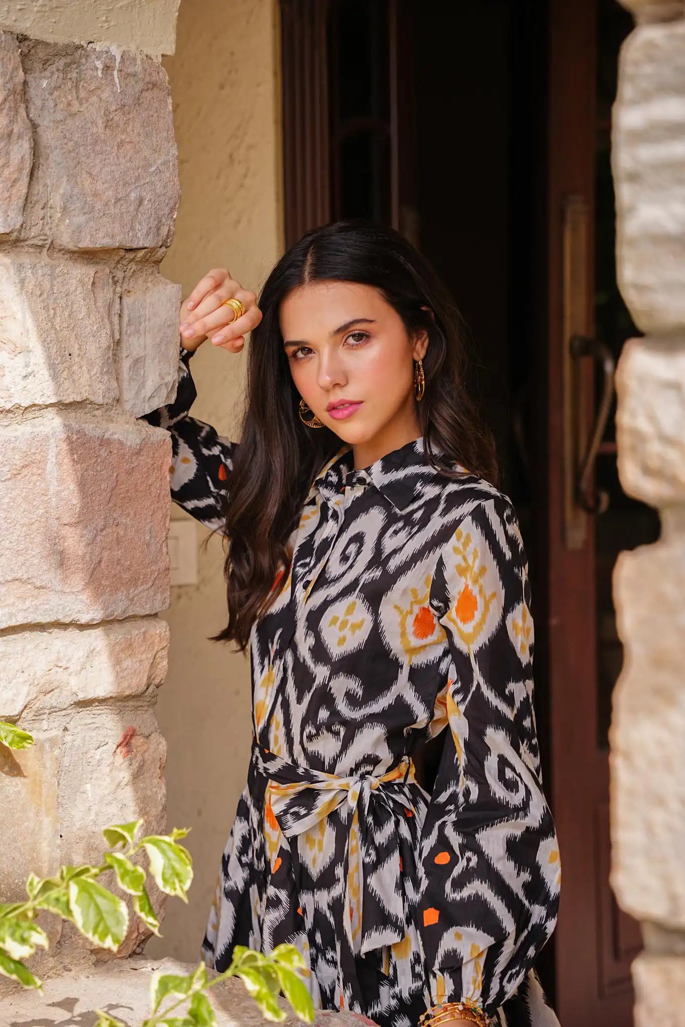 Printed Shirt Dress | Black