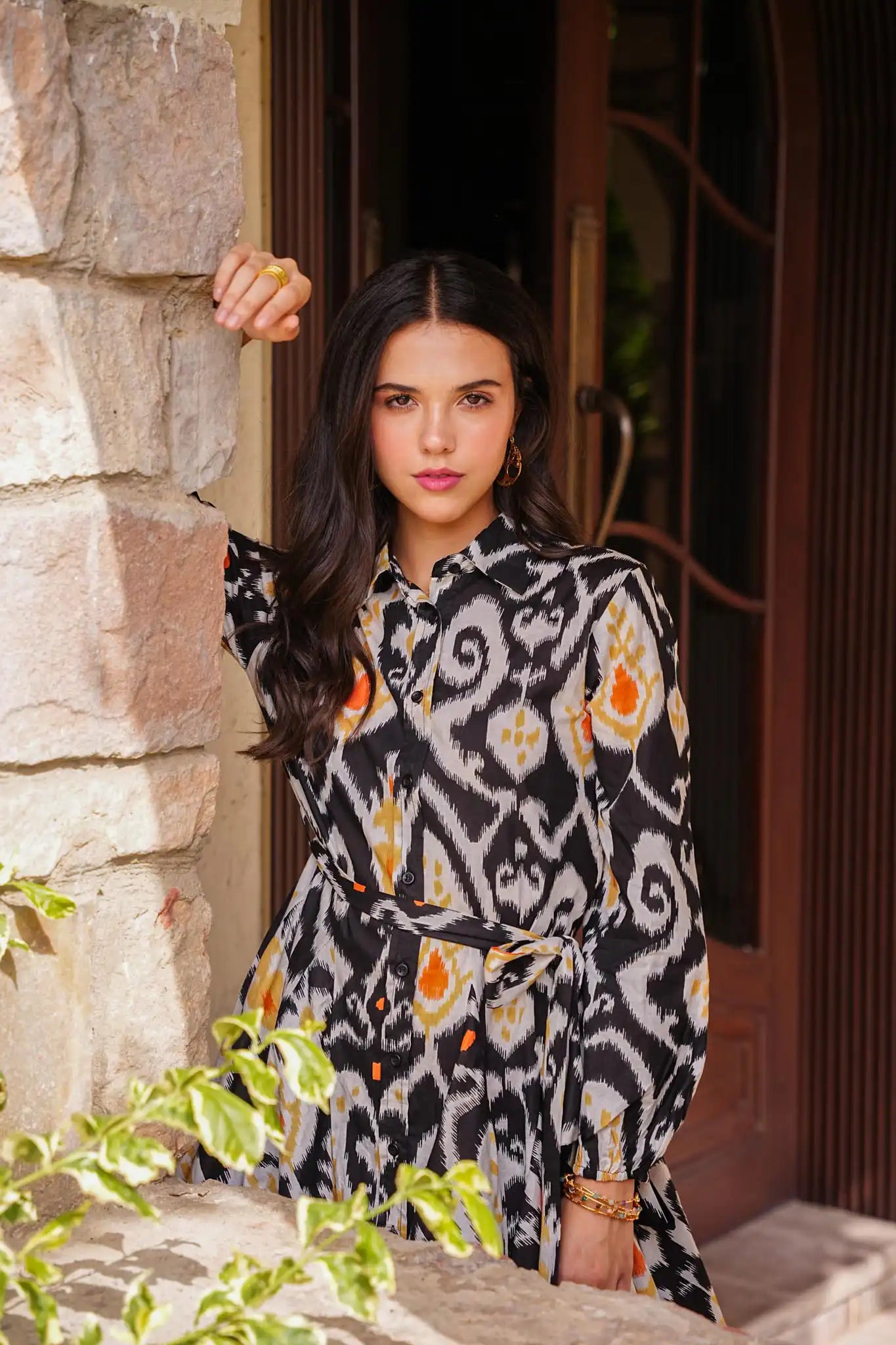 Printed Shirt Dress | Black