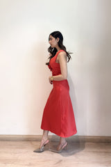 Satin Maxi with flower detailing | Red