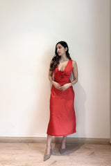 Satin Maxi with flower detailing | Red