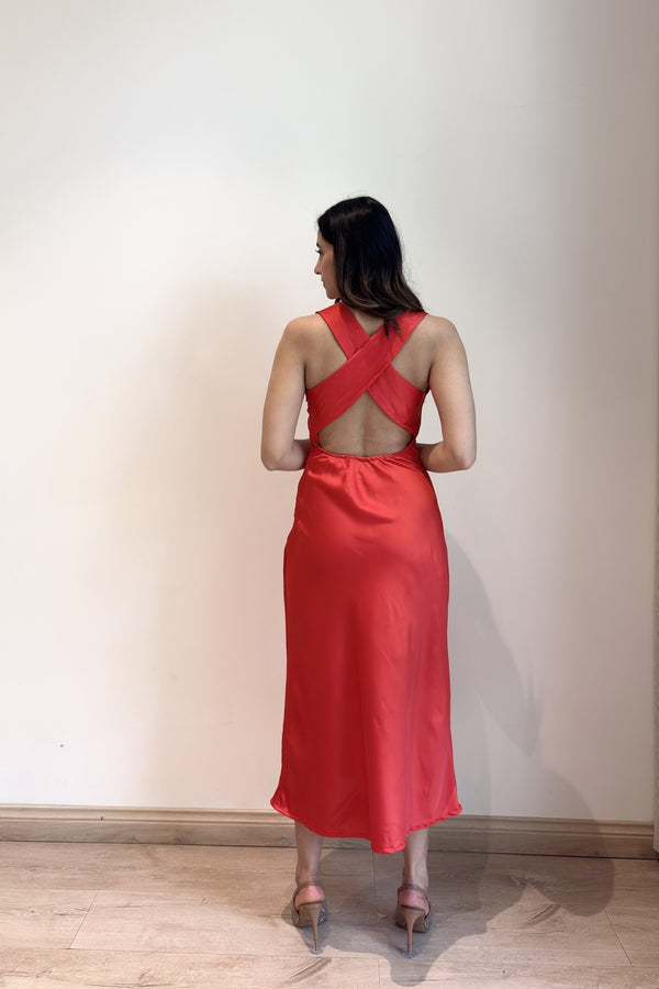 Satin Maxi with flower detailing | Red