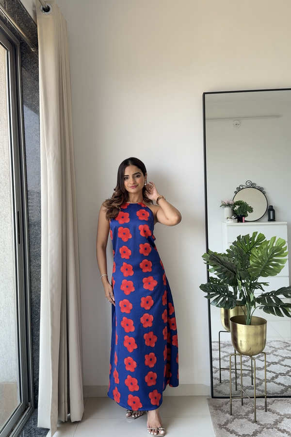 Printed Satin Maxi Dress