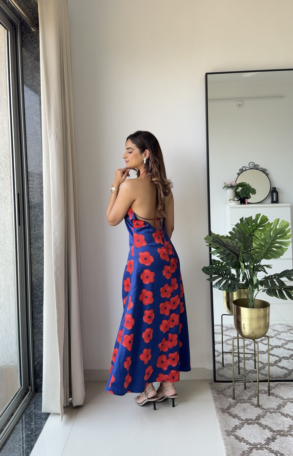 Printed Satin Maxi Dress