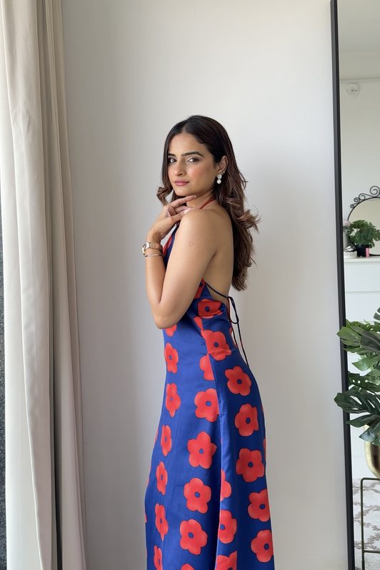 Printed Satin Maxi Dress